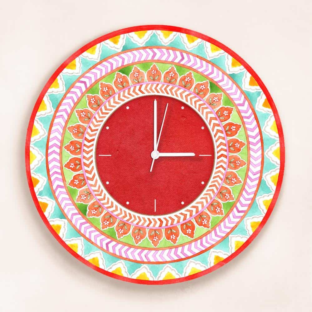 Patterns Wall Clock - Orange & Green - Round