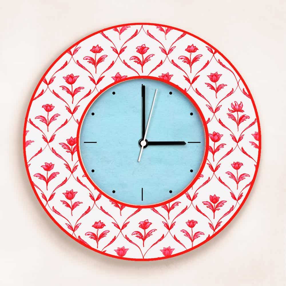 Patterns Wall Clock - Red Roses - Round