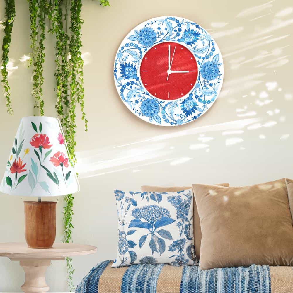 Patterns Wall Clock - Blue Twig - Round