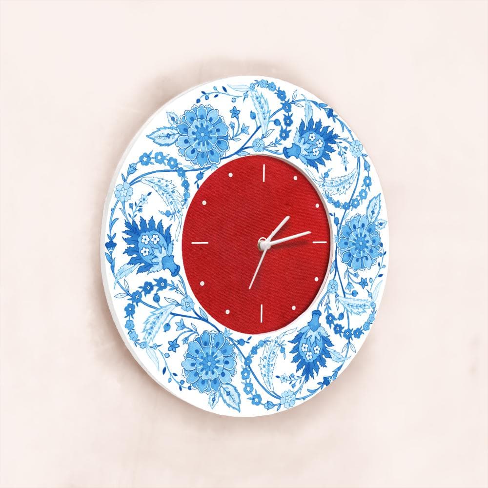 Patterns Wall Clock - Blue Twig - Round