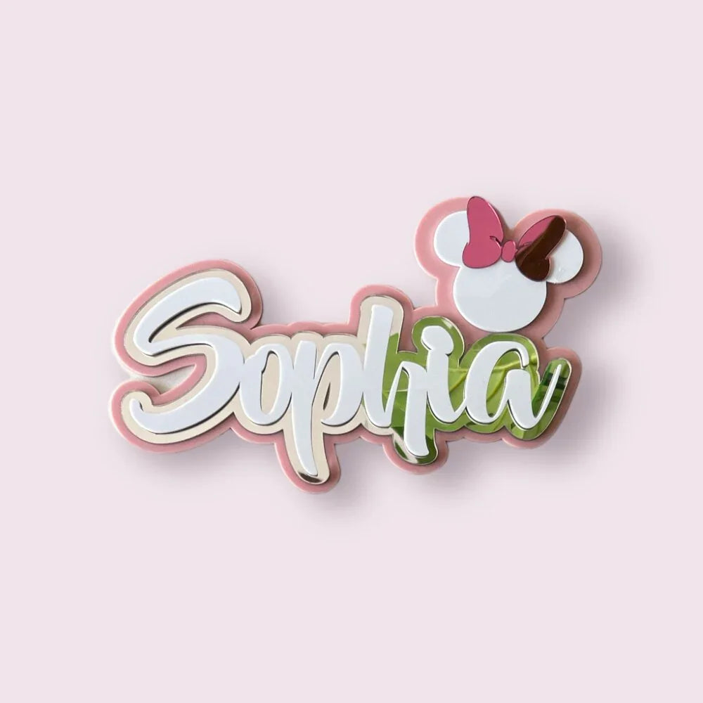 3 Layer Name Plaque - Silver White with Multiple Motif