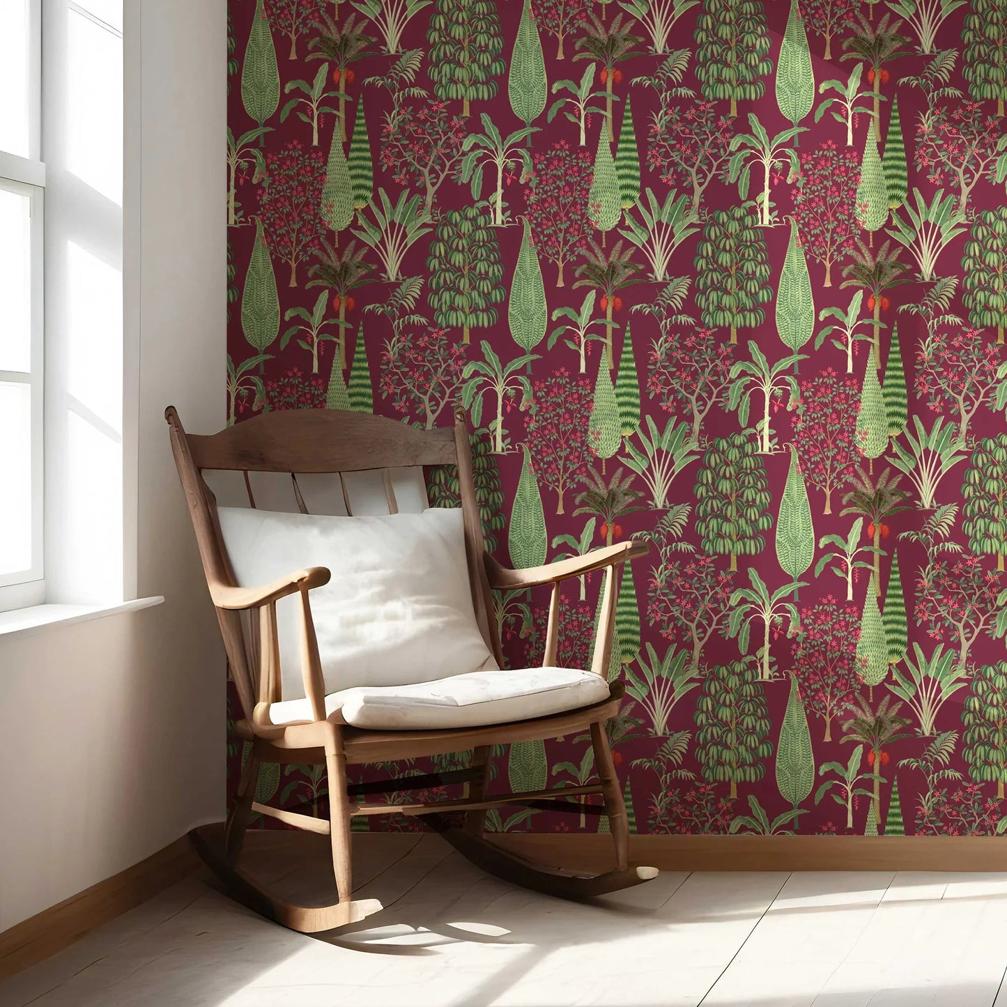 Vrindavan Wallpaper - Maroon Orchard