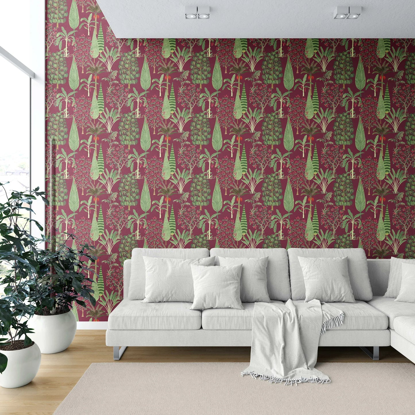 Vrindavan Wallpaper - Maroon Orchard