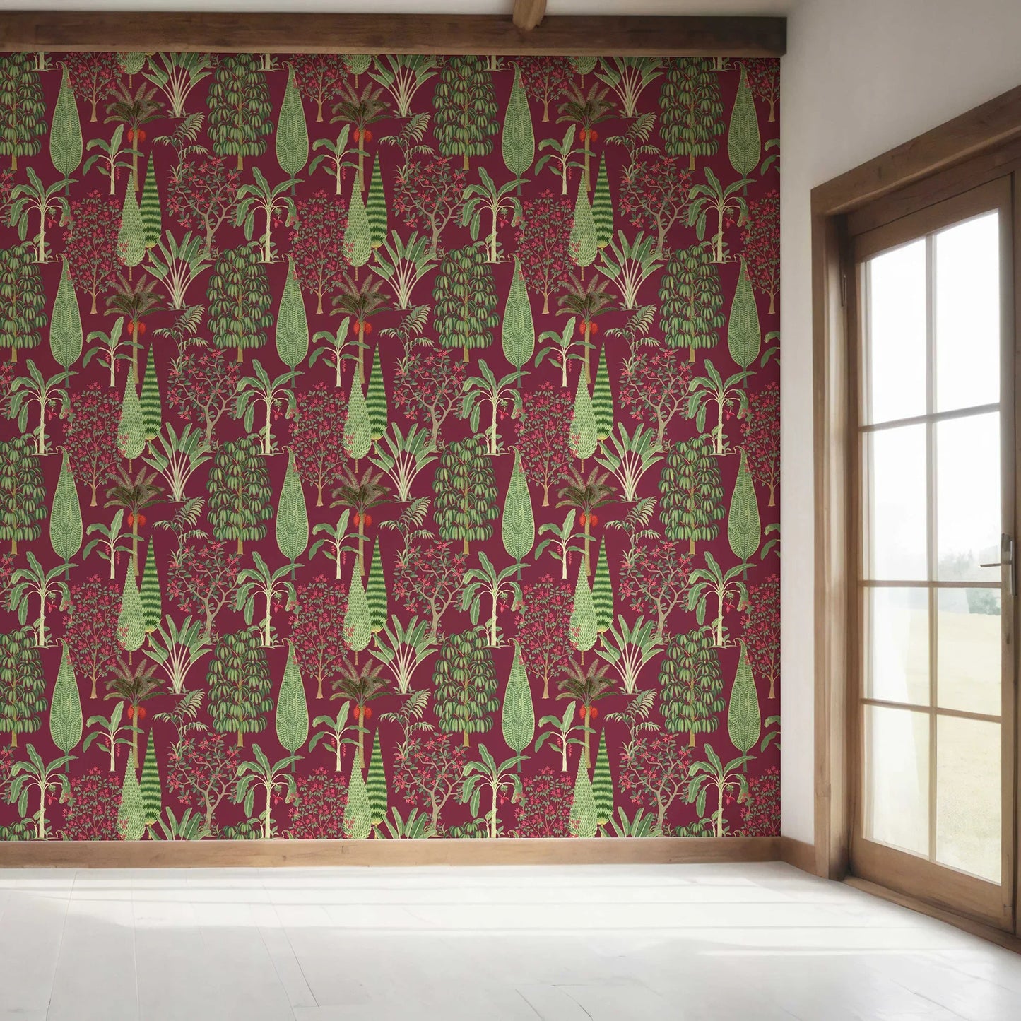 Vrindavan Wallpaper - Maroon Orchard
