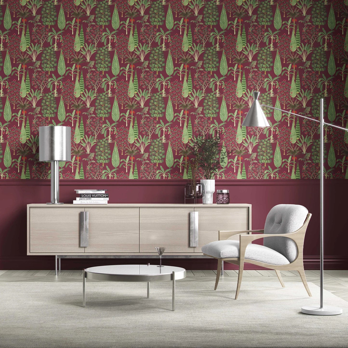 Vrindavan Wallpaper - Maroon Orchard