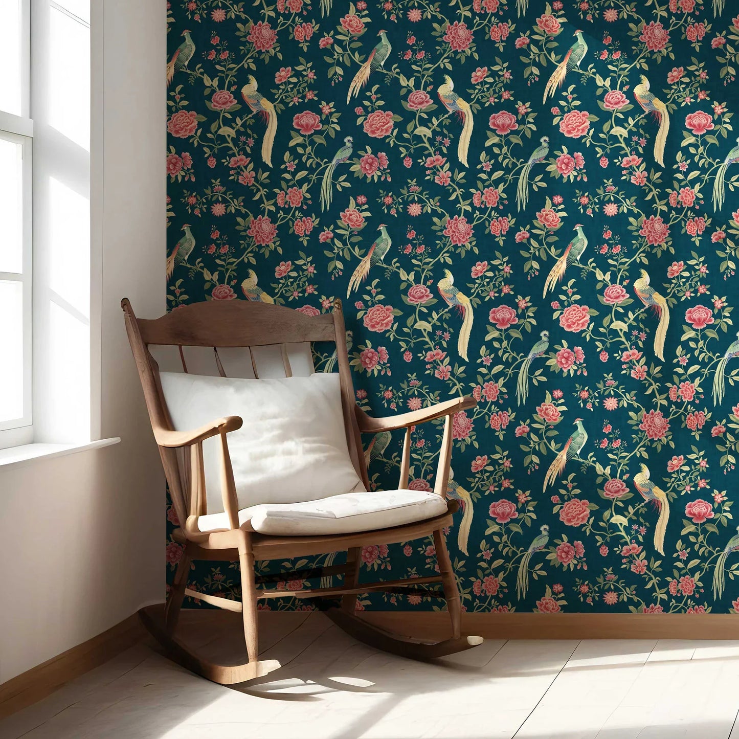 Mayur Baag Wallpaper - Teal Bloom