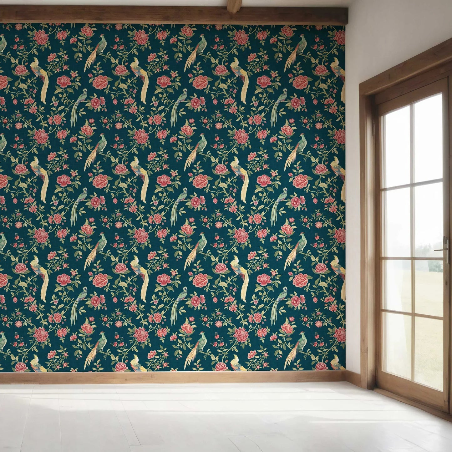 Mayur Baag Wallpaper - Teal Bloom