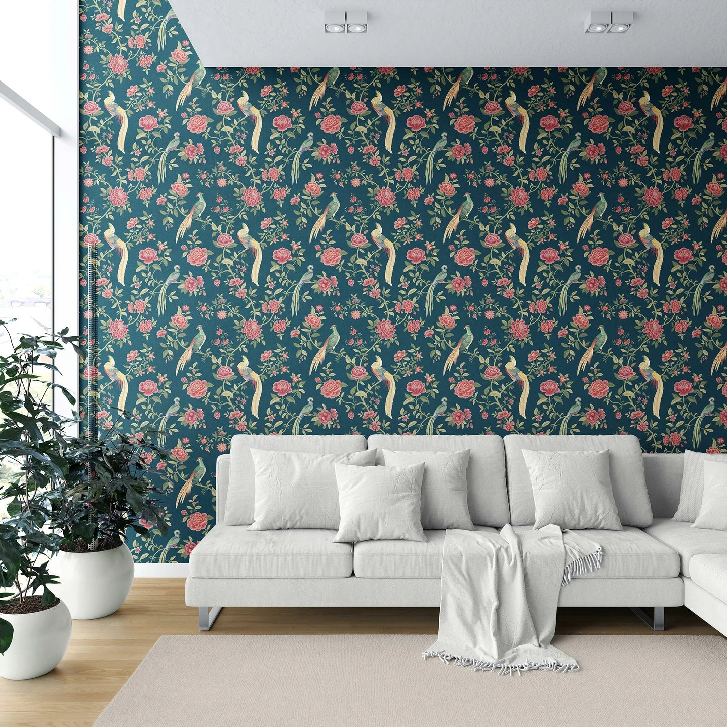 Mayur Baag Wallpaper - Teal Bloom