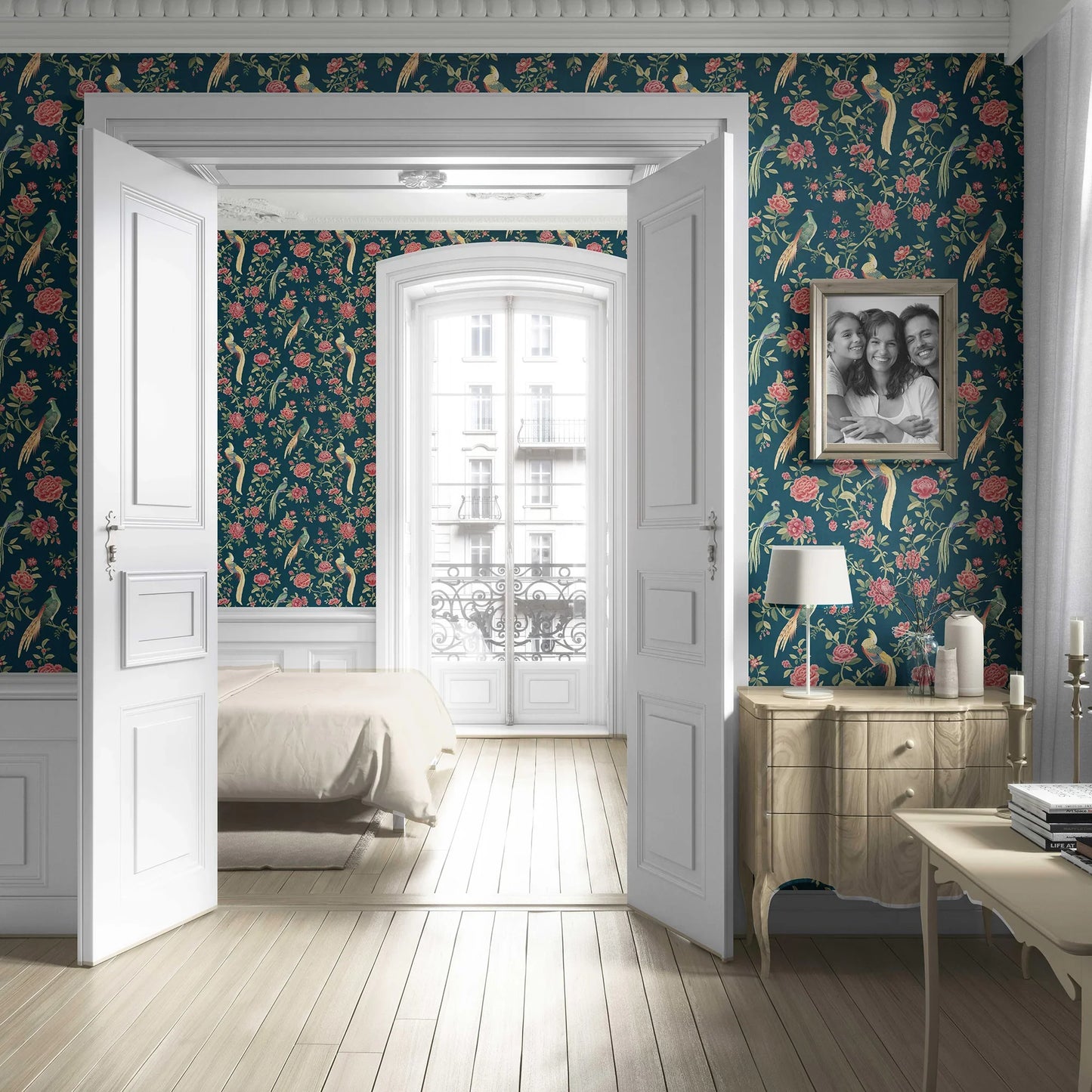 Mayur Baag Wallpaper - Teal Bloom