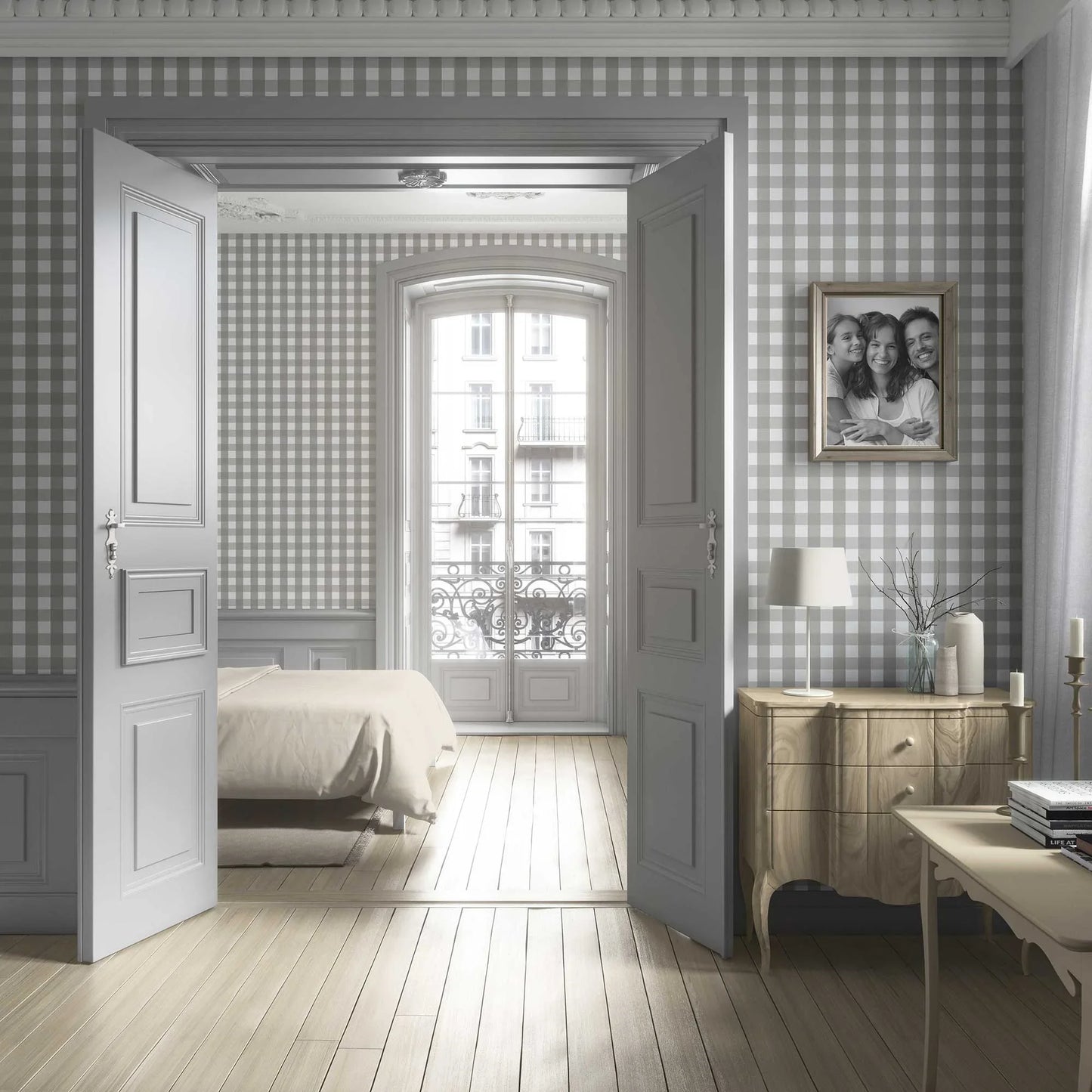The Gingham Edit Wallpaper - Stone Grey