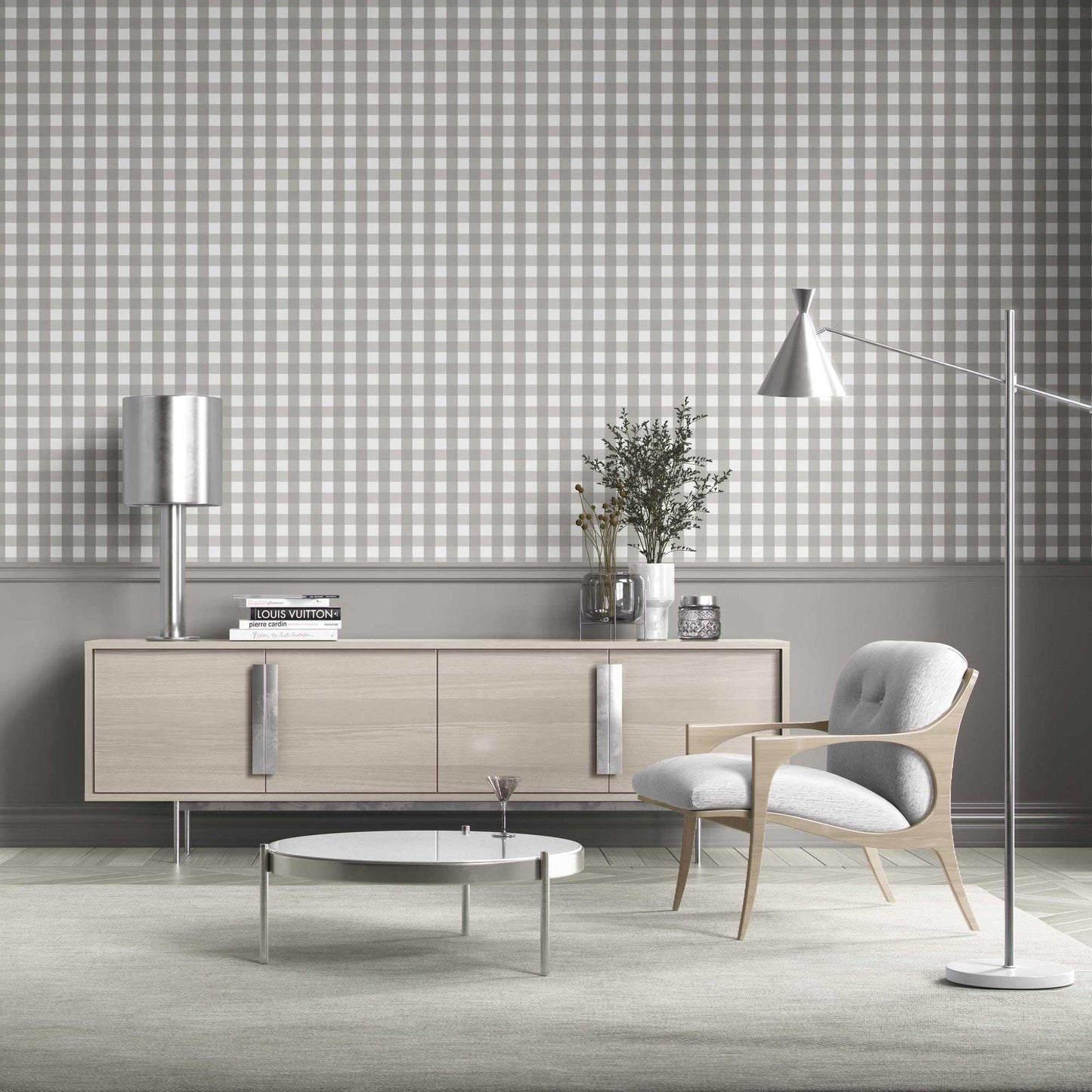 The Gingham Edit Wallpaper - Stone Grey