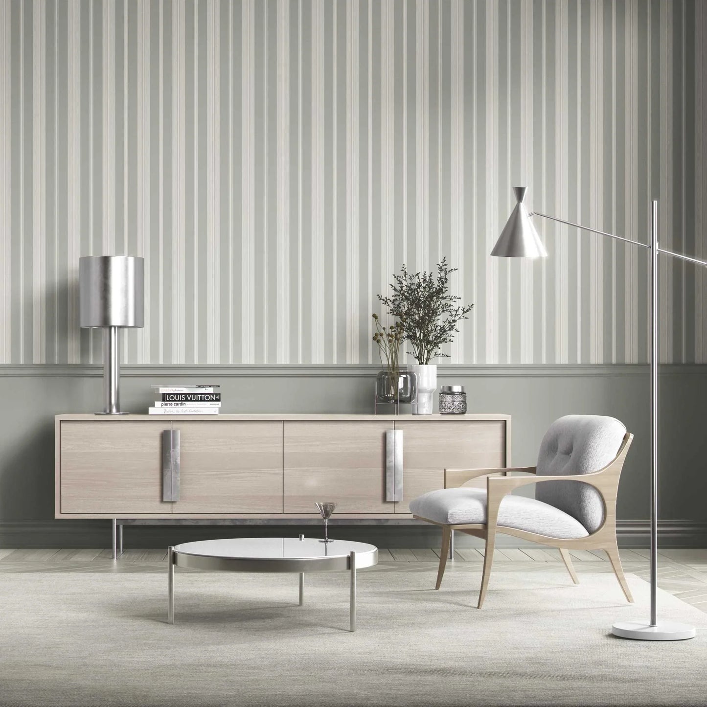 Shoreline Stripes Wallpaper - Sage Mist