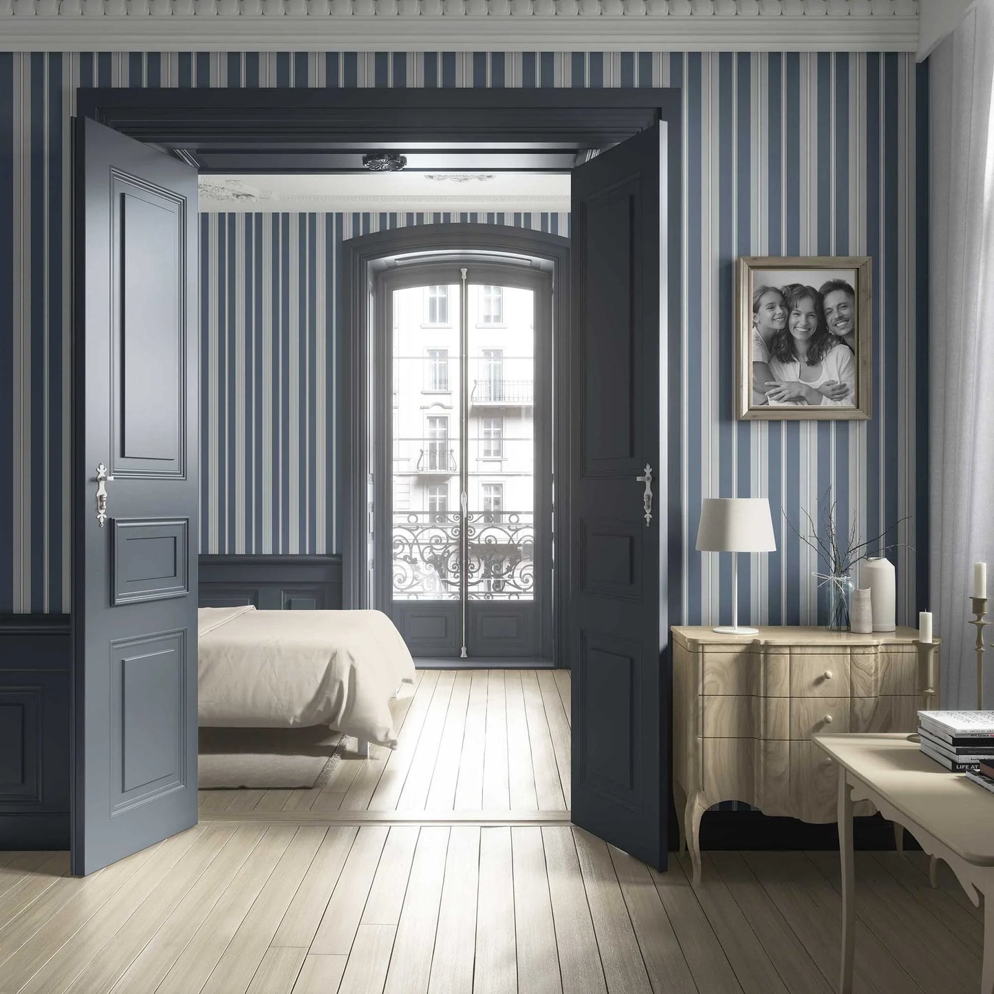 Shoreline Stripes Wallpaper - Ink Tide