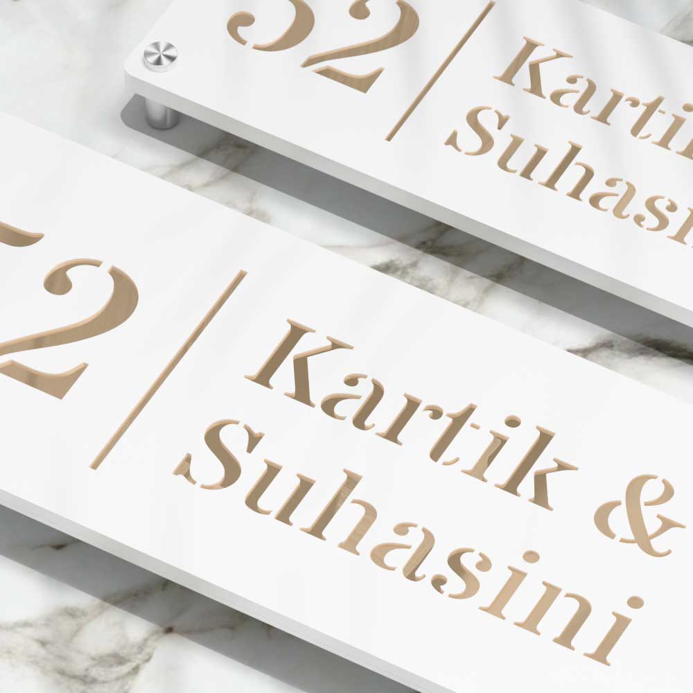 Strata Dualtone Nameplate - Matte White & Mirror Gold