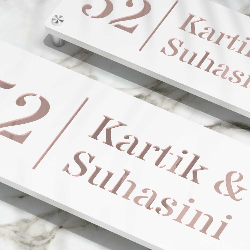 Strata Dualtone Nameplate - Matte White & Mirror Rose Gold