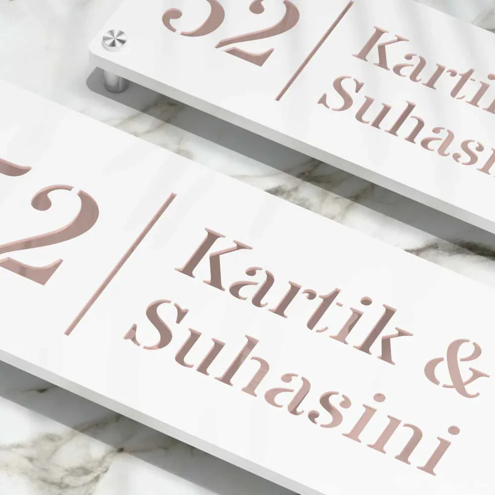 Strata Dualtone Nameplate - Matte White & Mirror Rose Gold