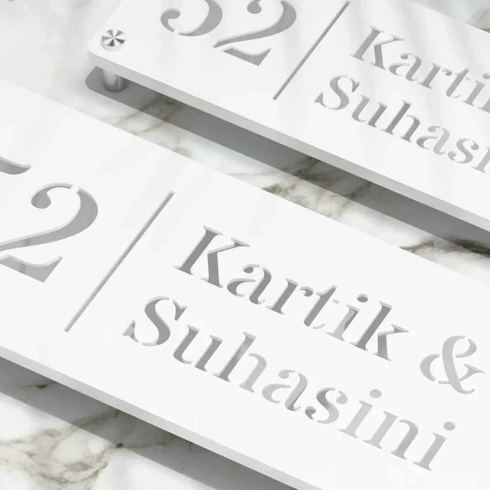 Strata Dualtone Nameplate - Matte White & Mirror Silver