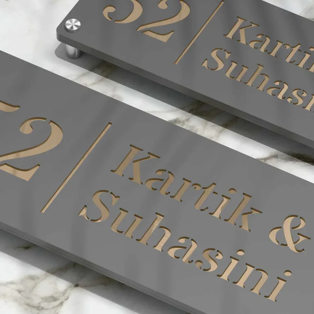 Strata Dualtone Nameplate - Dark Grey & Mirror Gold