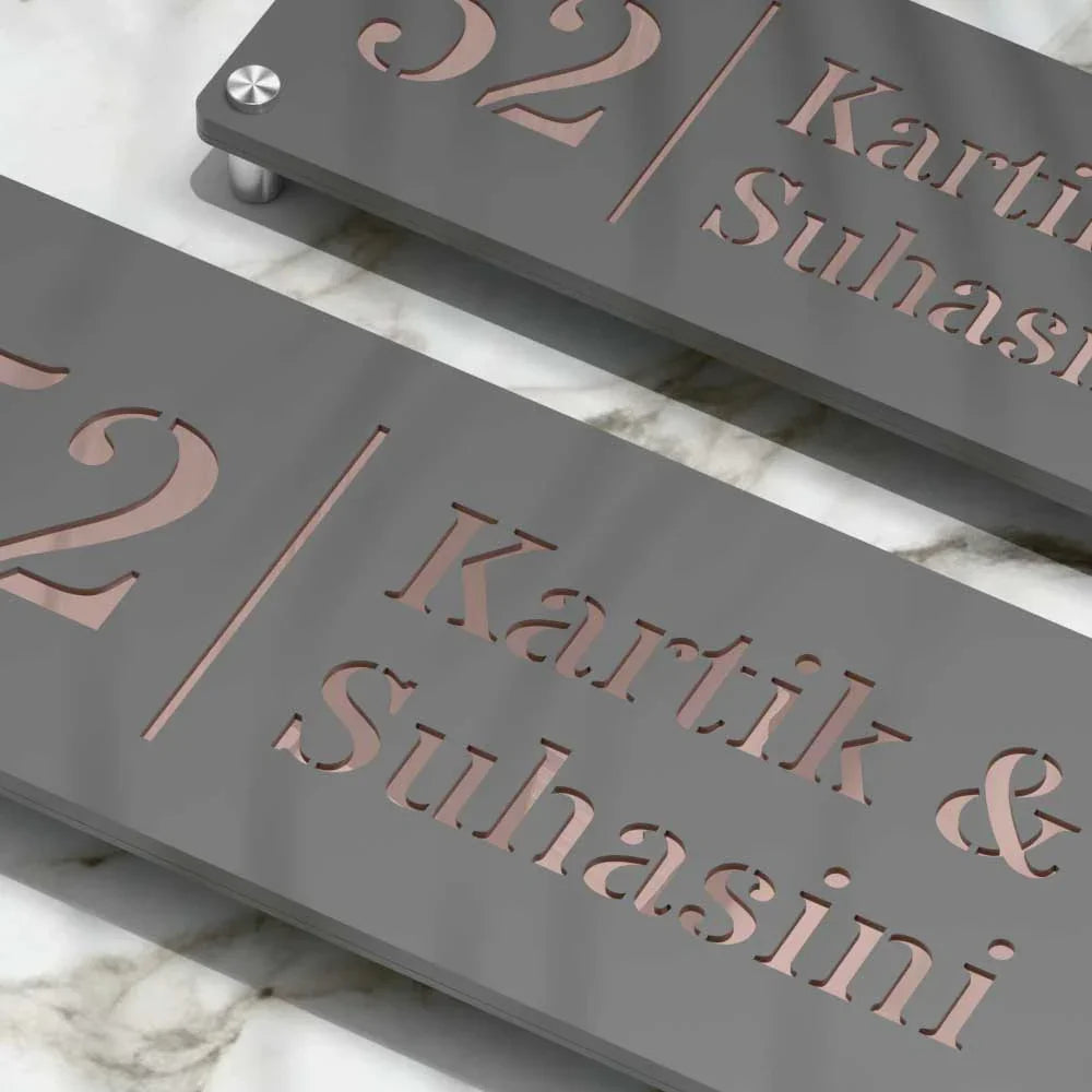 Strata Dualtone Nameplate - Dark Grey & Mirror Rose Gold