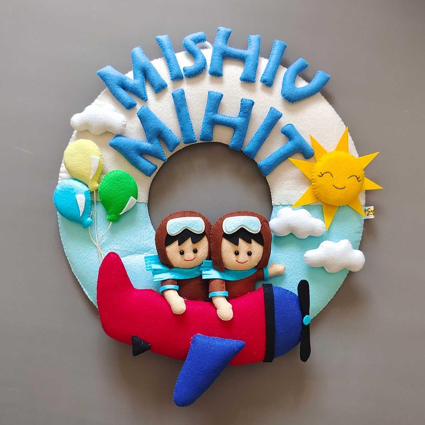 Personalized Felt Name Plate for Siblings - Around the World Theme