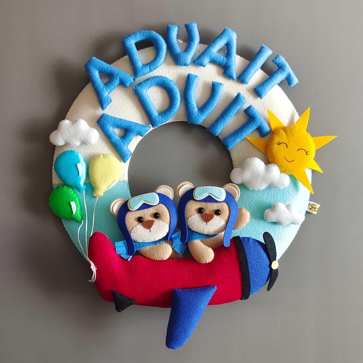 Personalized Felt Name Plate for Siblings - Around the World Theme