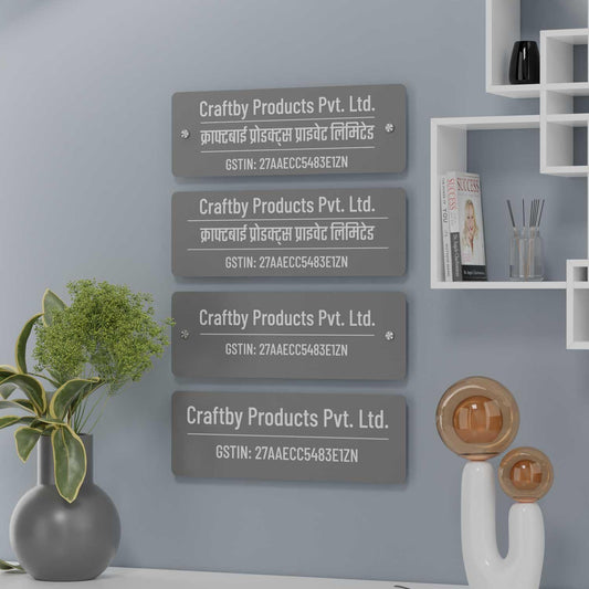 Barlow (Glossy Grey) - Contemporary Office GST Name Board - Housenama