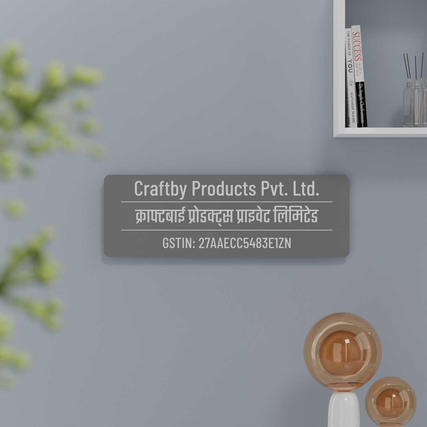 Barlow (Glossy Grey) - Contemporary Office GST Name Board - Housenama