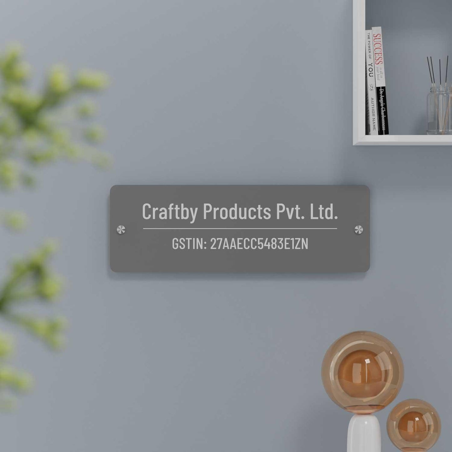 Barlow (Glossy Grey) - Contemporary Office GST Name Board - Housenama