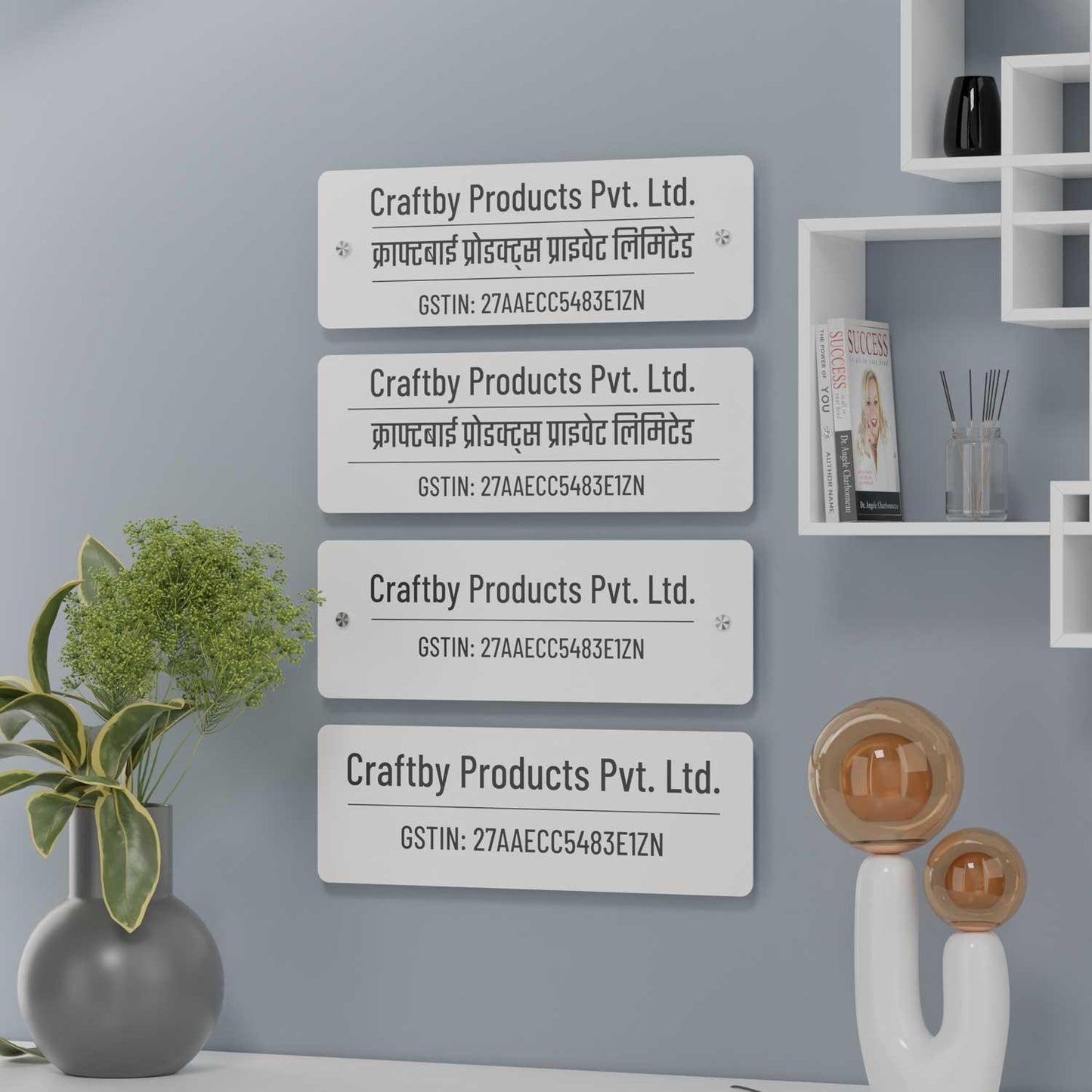 Barlow (Matte White) - Contemporary Office GST Name Board - Housenama