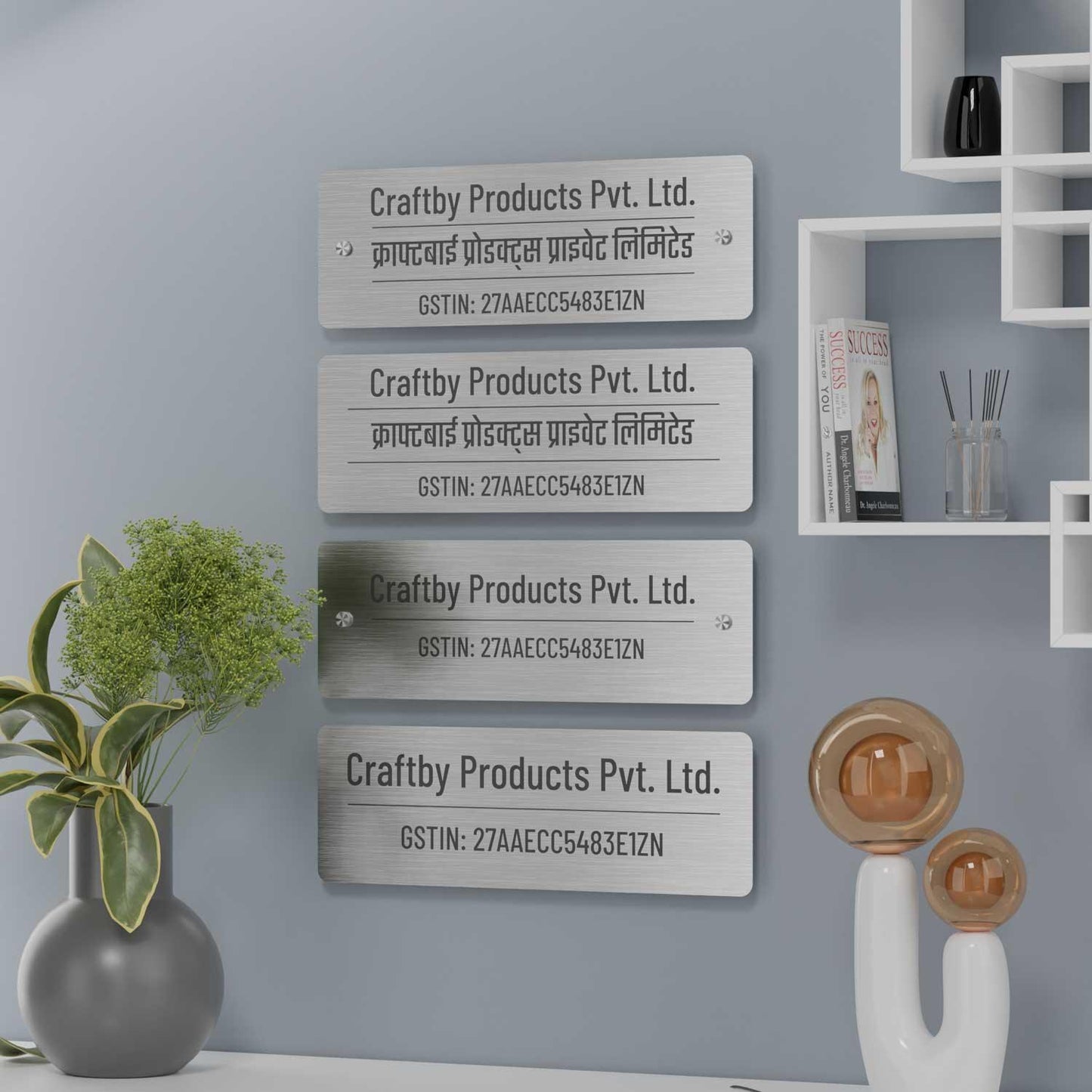 Barlow (Stainless Steel) - Contemporary Office GST Name Board - Housenama