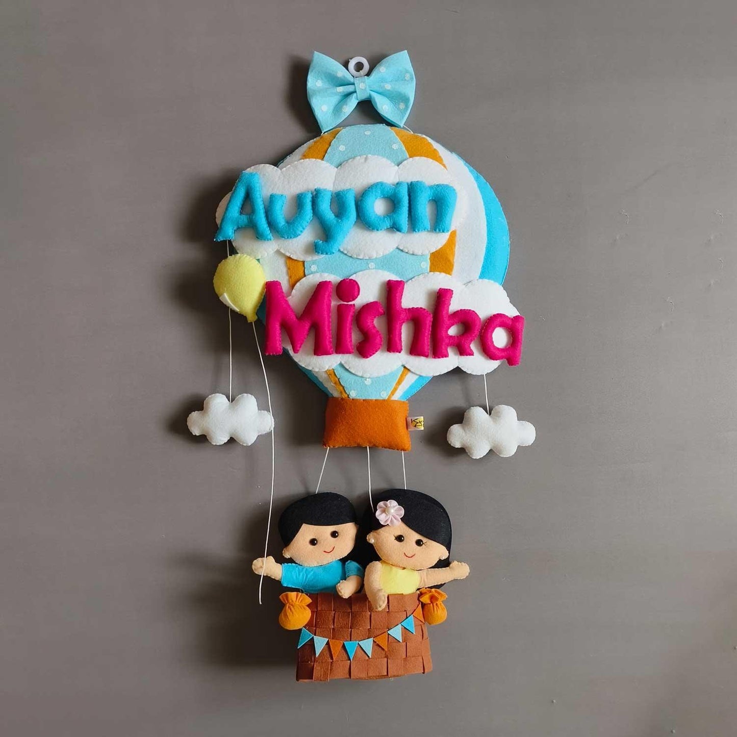 Big Hot Air Balloon - Felt Name Plate for Siblings