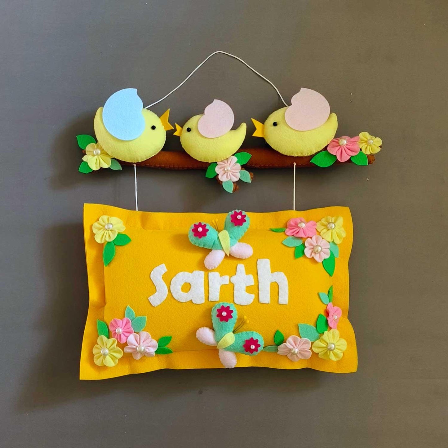 Bird Family - Felt Pillow Name Plate for Kids