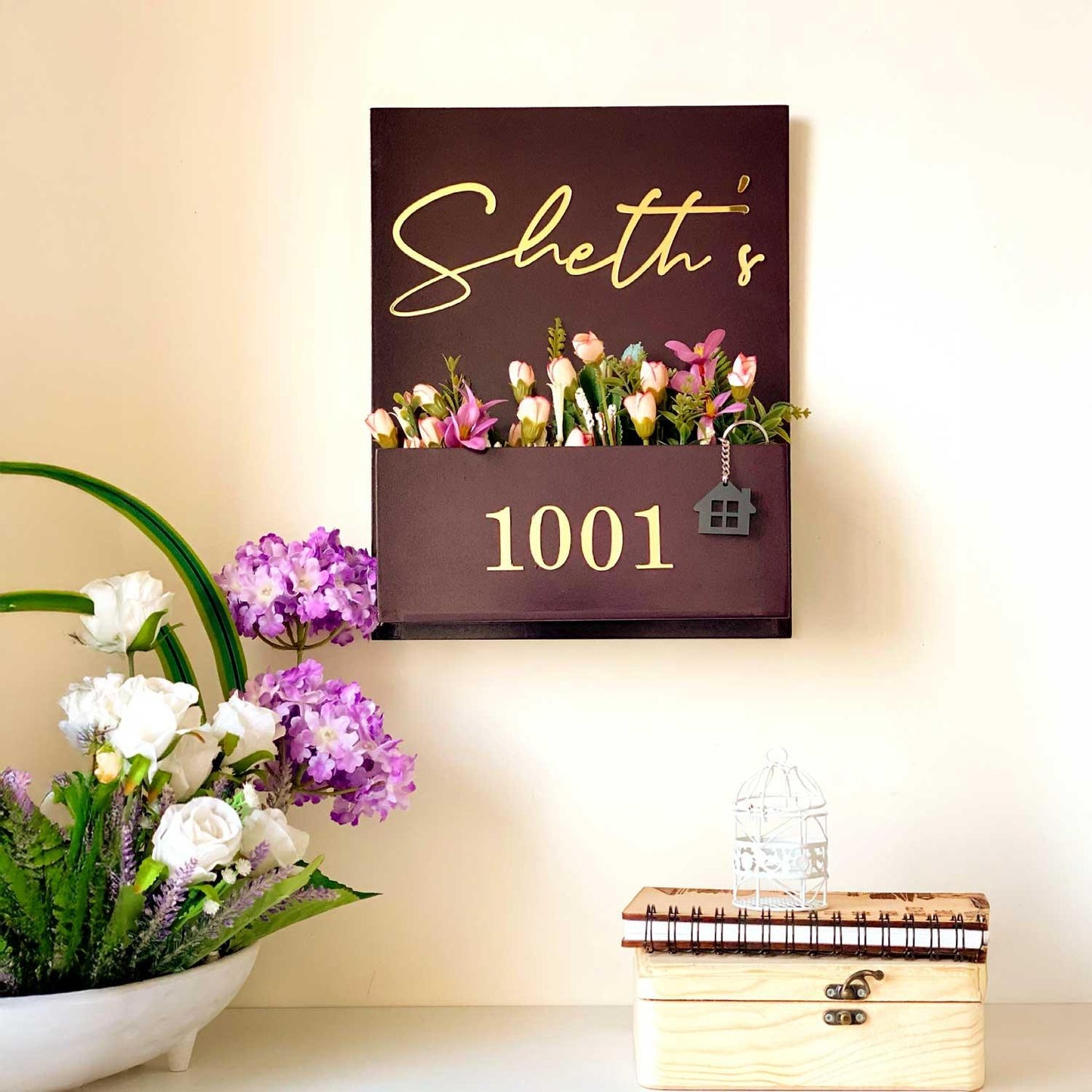 Brown Floral Planter Nameplate - Rectangle