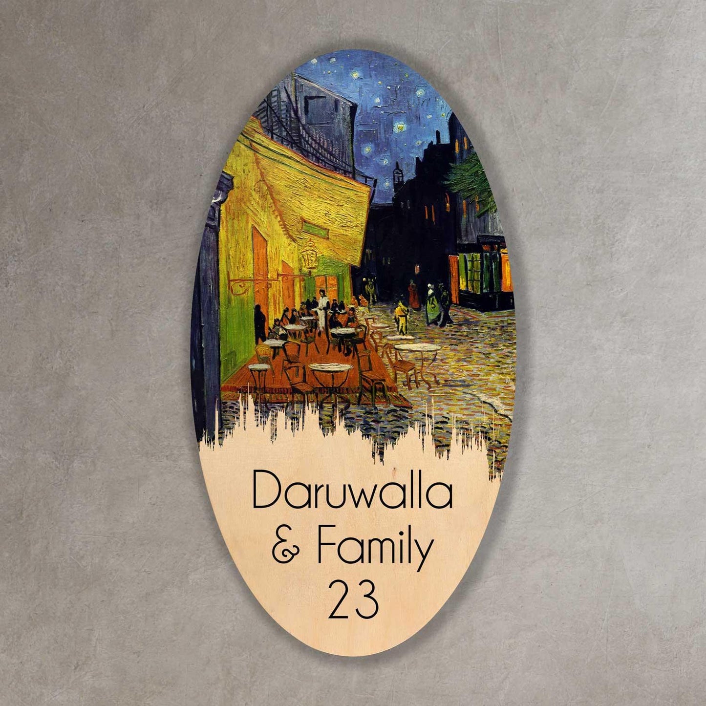 Café Terrace at Night - Wooden Name Plate - Housenama