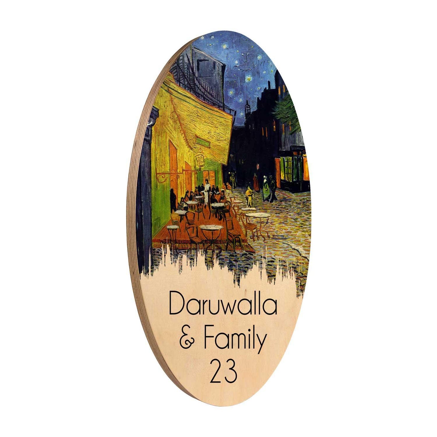 Café Terrace at Night - Wooden Name Plate - Housenama
