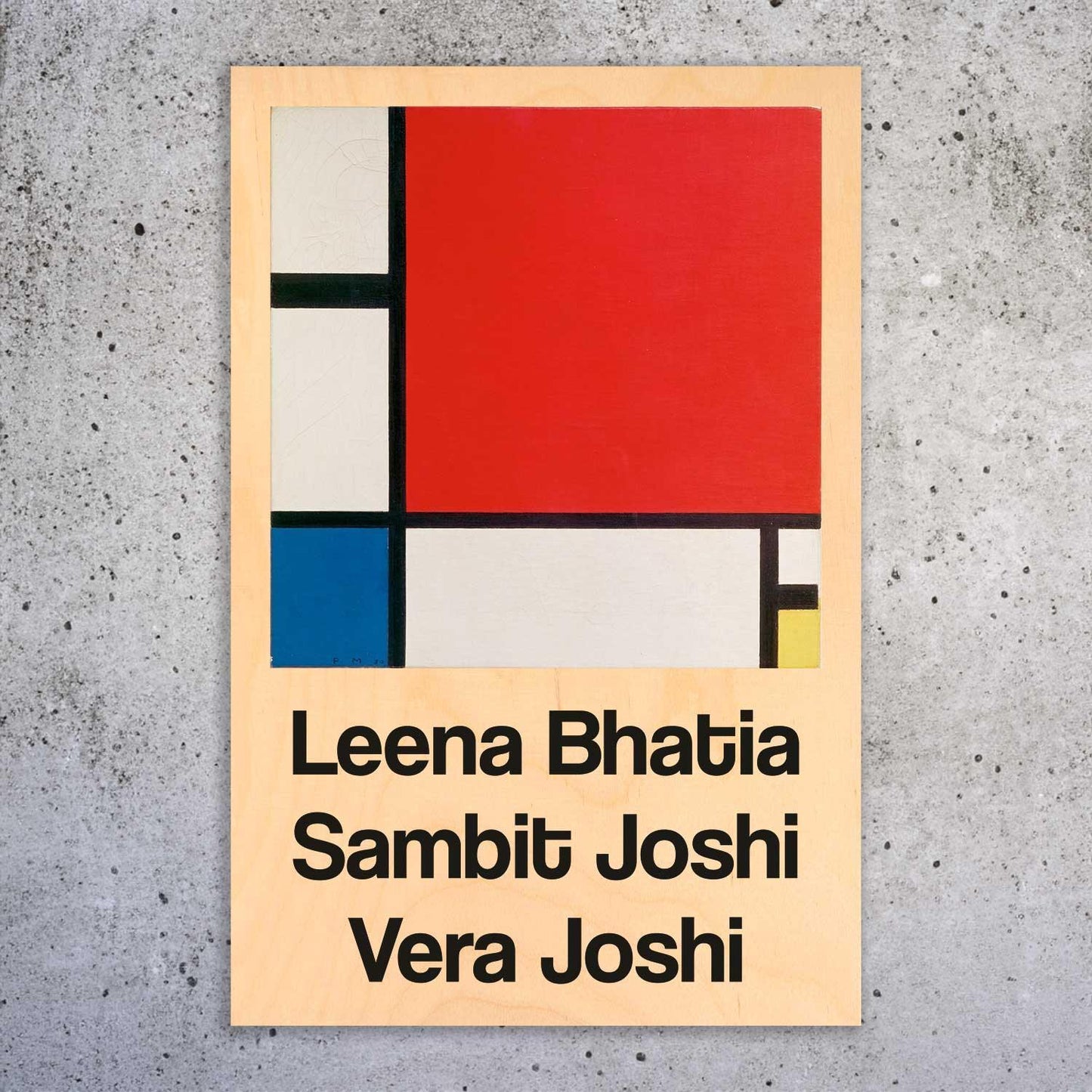 Composition with Red, Blue and Yellow - Wooden Name Plate - Housenama