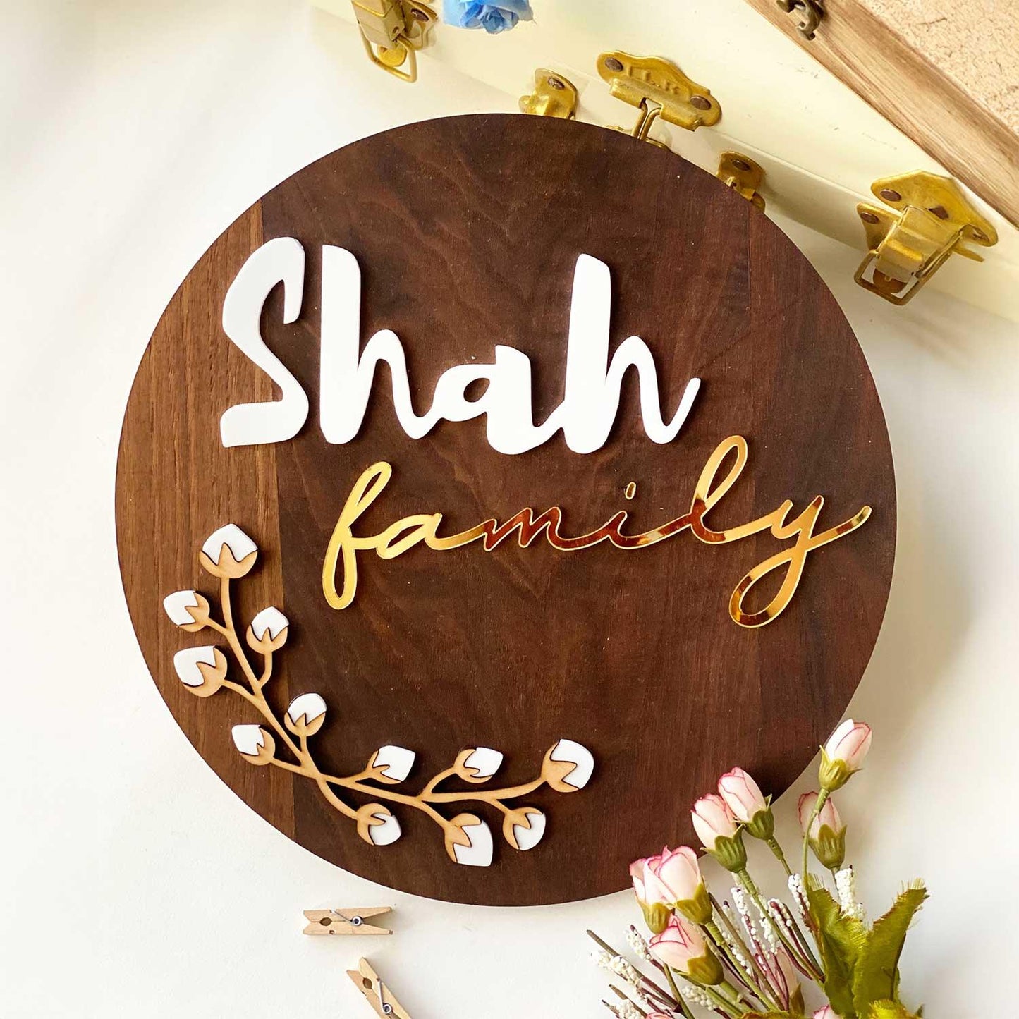 Cotton Flower Nameplate - Circle