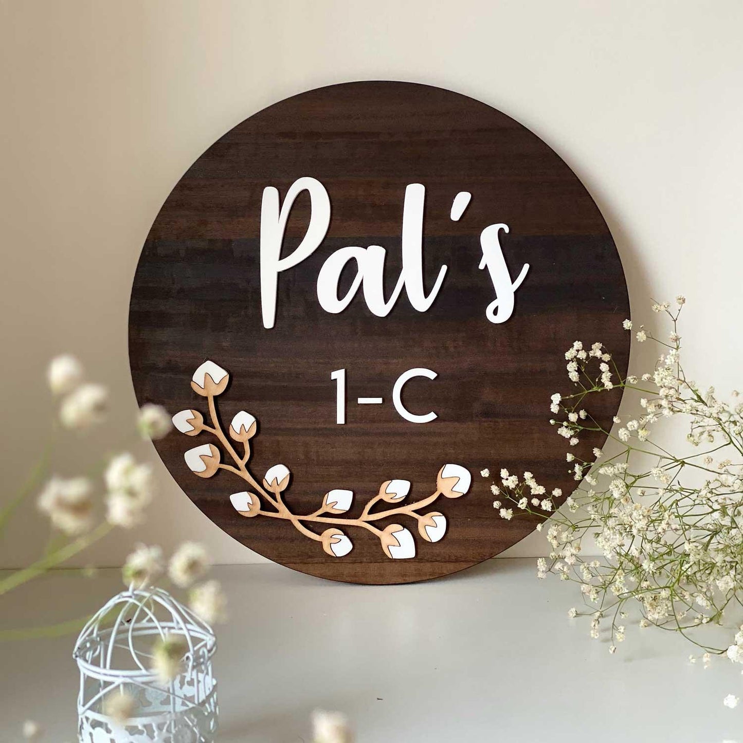 Cotton Flower Nameplate - Circle