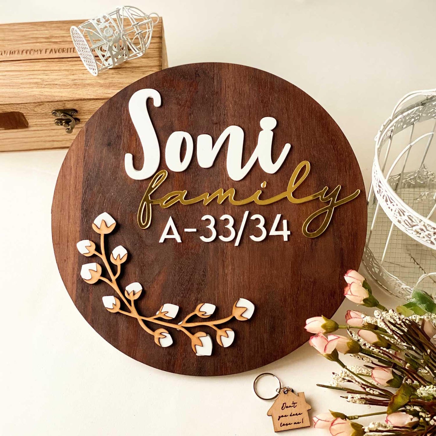 Cotton Flower Nameplate - Circle