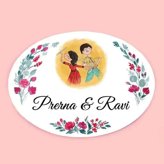 Dance Couple - Hand-painted Customized Name Plate - Oval