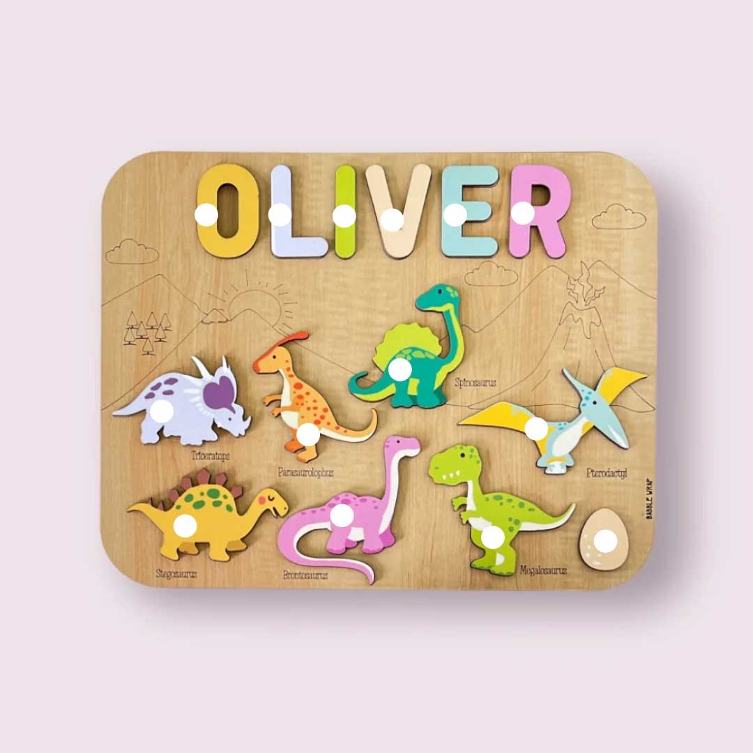Dinosaur-themed Personalised Wooden Name Puzzle