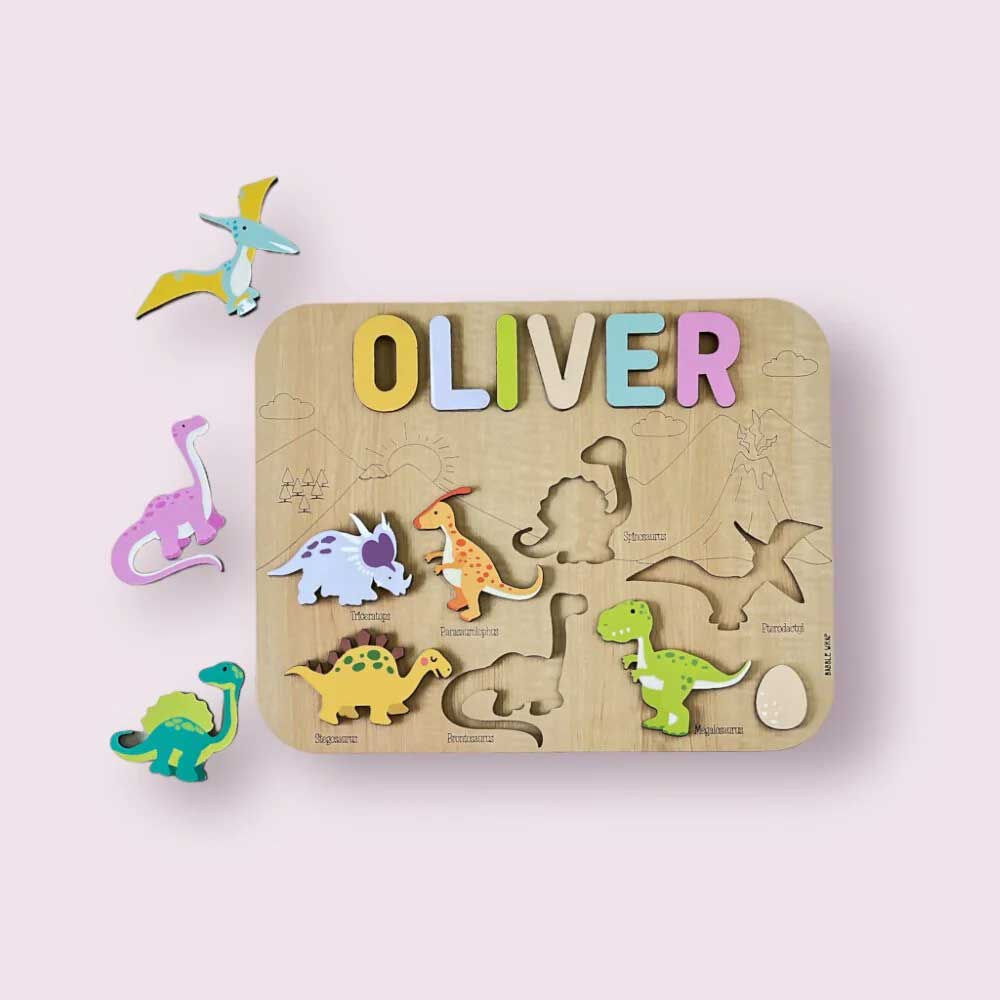 Dinosaur-themed Personalised Wooden Name Puzzle