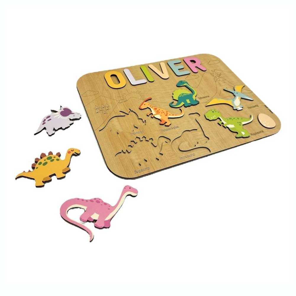 Dinosaur-themed Personalised Wooden Name Puzzle