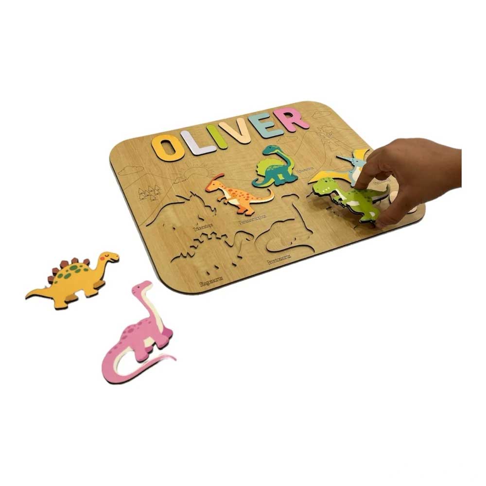 Dinosaur-themed Personalised Wooden Name Puzzle