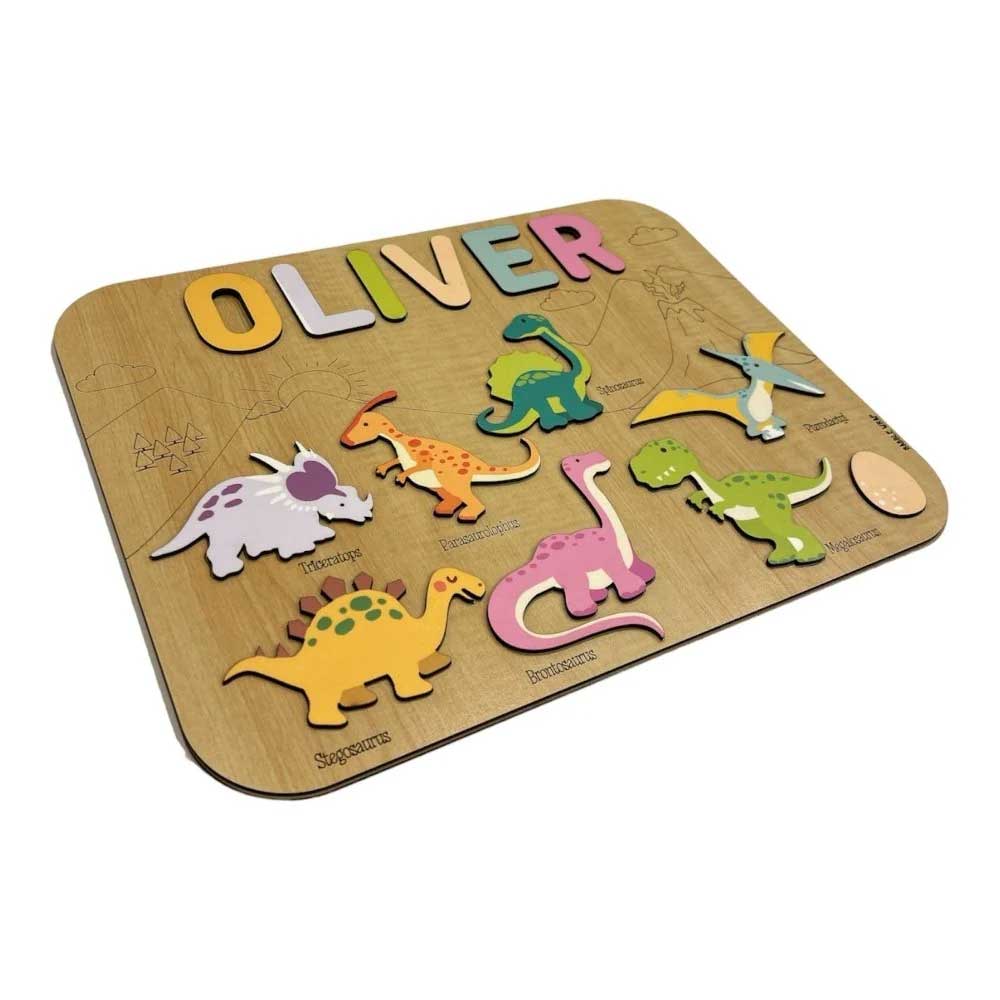Dinosaur-themed Personalised Wooden Name Puzzle