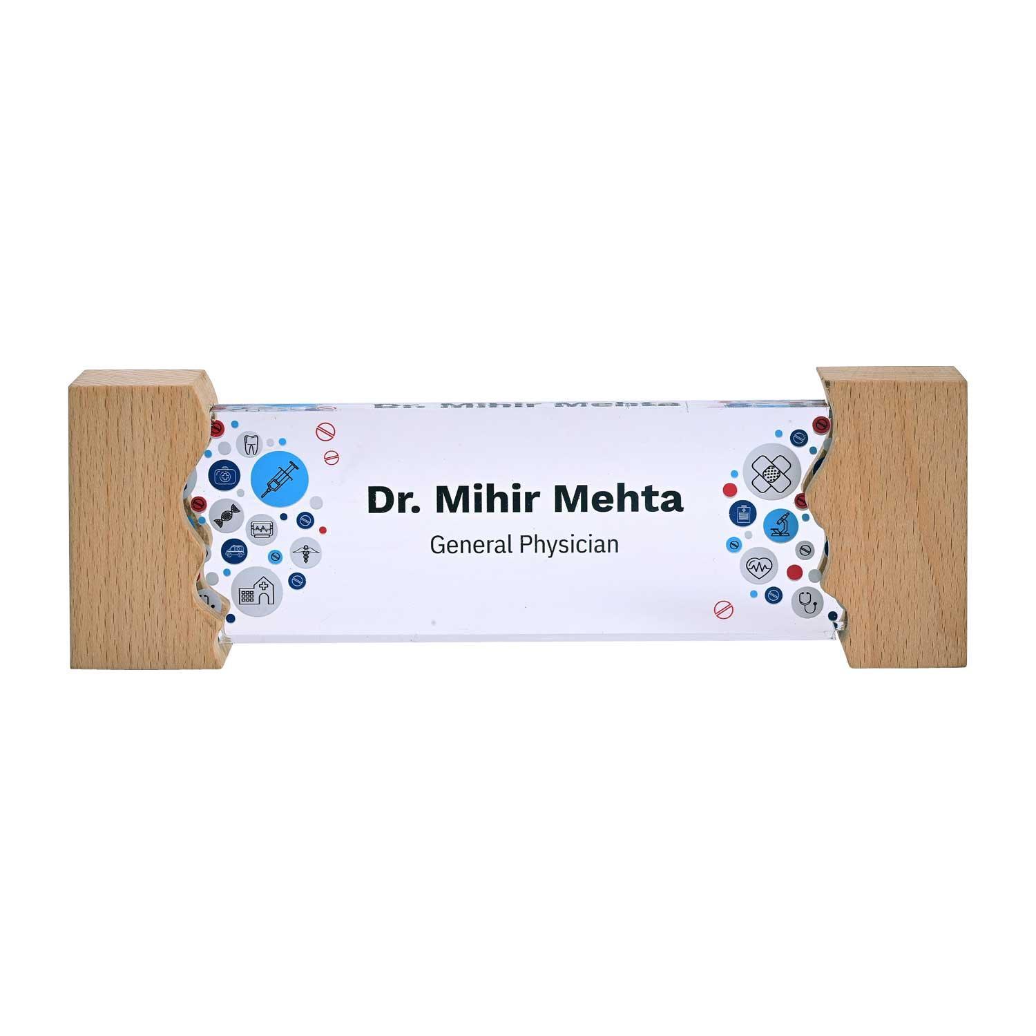 Doctor's Prescription Desk Name Plate with Wooden Stand - Housenama