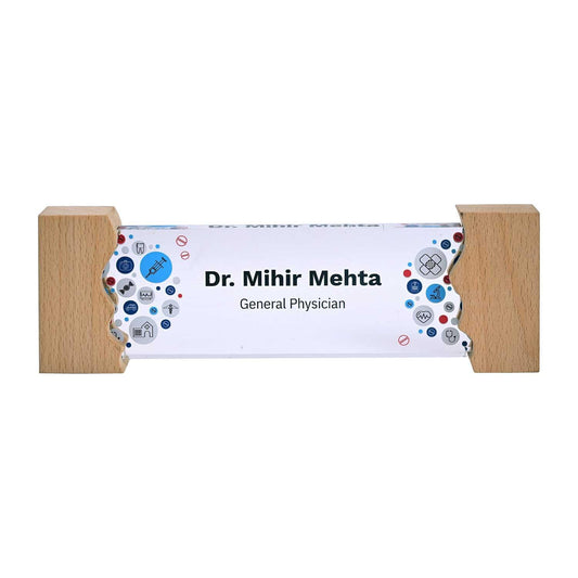 Doctor's Prescription Desk Name Plate with Wooden Stand - Housenama