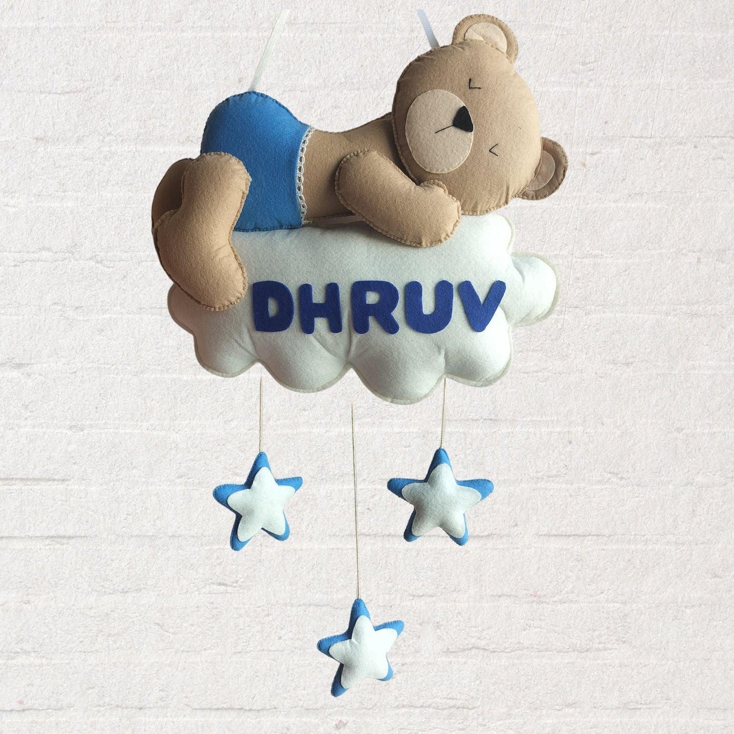 Dreamy Teddy Felt Name Plate for Children - Housenama