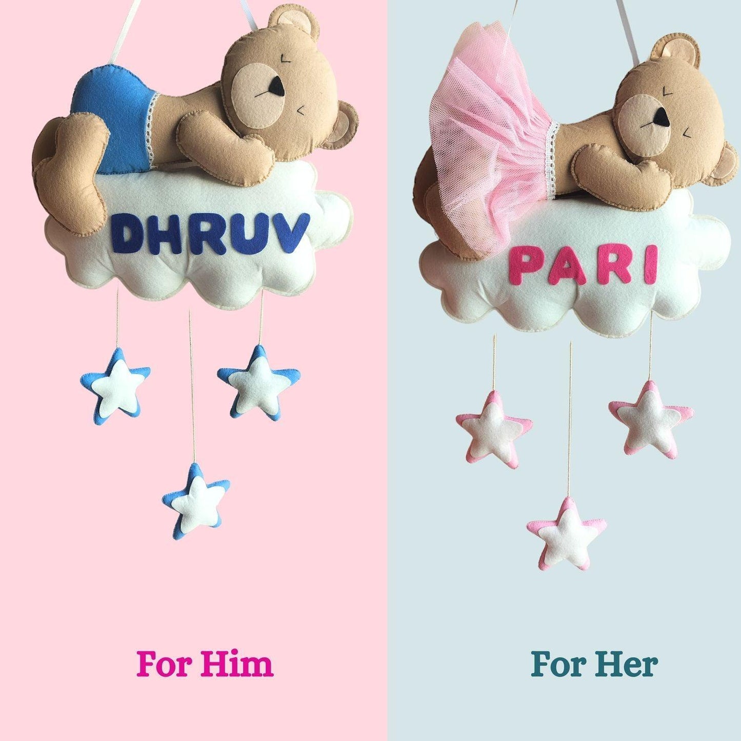 Dreamy Teddy Felt Name Plate for Children - Housenama