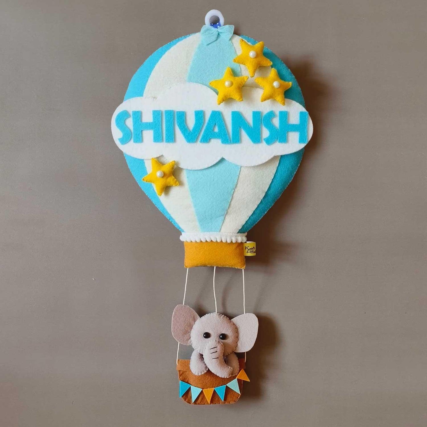 Elephant in a Hot Air Balloon - Felt Name Plate